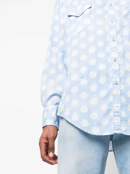 Camasi casual ERL Polka Dots Unisex Shirt With Double Breast Pocket Blue Barbati (BM 16473801) 5