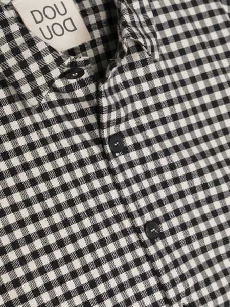 Camasi casual DOUUOD Two-Tone Checked Shirt Black & White Barbati (BM 16473951) 3