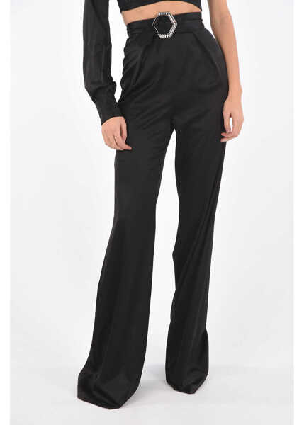 Costume Philipp Plein Couture Silk Boot Cut Pants Suit With One Shoulder Crop Top Black Femei (BM 16479033) 4