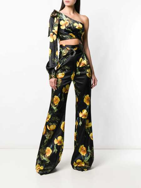 Costume Philipp Plein Couture Silk Boot Cut Pants Suit With One Shoulder Crop Top Yellow Femei (BM 16479036) 2