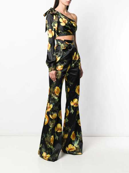 Costume Philipp Plein Couture Silk Boot Cut Pants Suit With One Shoulder Crop Top Yellow Femei (BM 16479036) 3