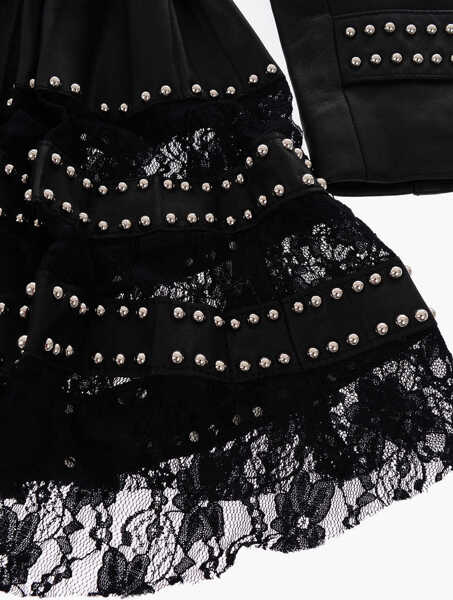 Trenciuri Philipp Plein Est.1978 Studded Leather Double Breasted Overcoat With Lace Black Barbati (BM 16479054) 2