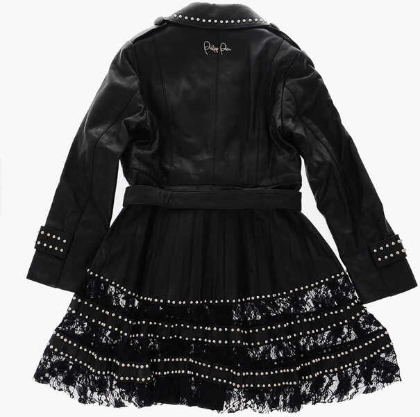 Trenciuri Philipp Plein Est.1978 Studded Leather Double Breasted Overcoat With Lace Black Barbati (BM 16479054) 4