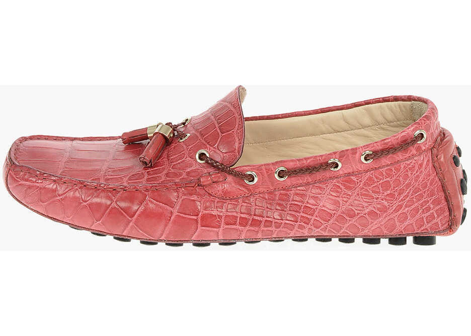 Pantofi de navigatie CORNELIANI Crocodile Skin Boat Shoes With Pure Gold Embelished Tassels Red Barbati (BM 16479249) 2