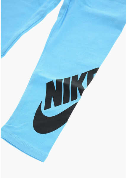 Colanti Nike Stretch Cotton Leggings With Printed Contrasting Logo Light Blue Fete (BM 16479315) 2