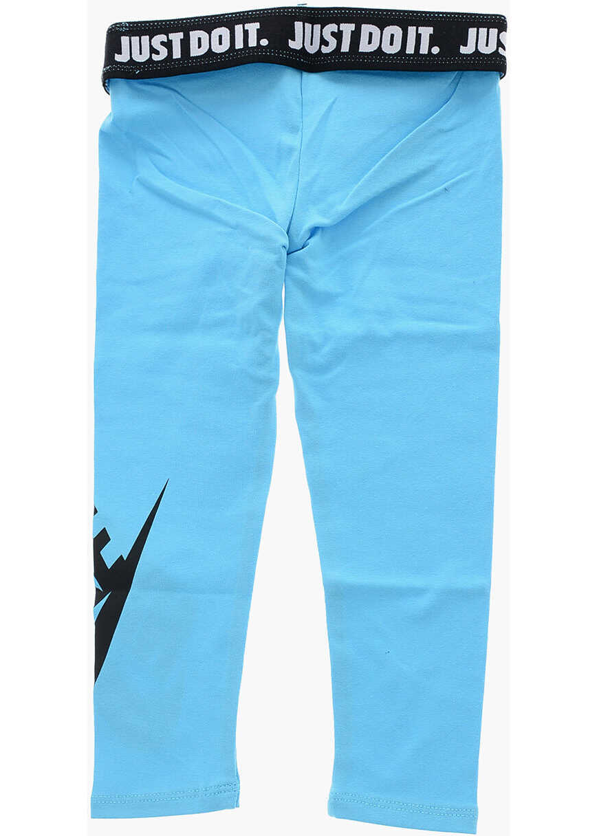 Colanti Nike Stretch Cotton Leggings With Printed Contrasting Logo Light Blue Fete (BM 16479315) 3