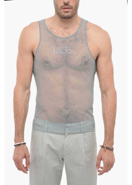 Tricouri LUDOVIC DE SAINT SERNIN Sheer Unisex Tank Top With Rhinestone Logo Blue Femei (BM 16479576) 2