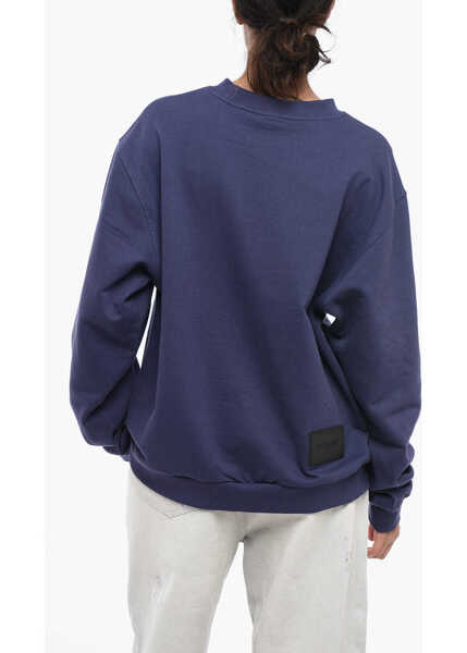 Pulovere casual WE11DONE Solid Color Unisex Crew-Neck Sweatshirt With Printed Logo Blue Barbati (BM 16479762) 3