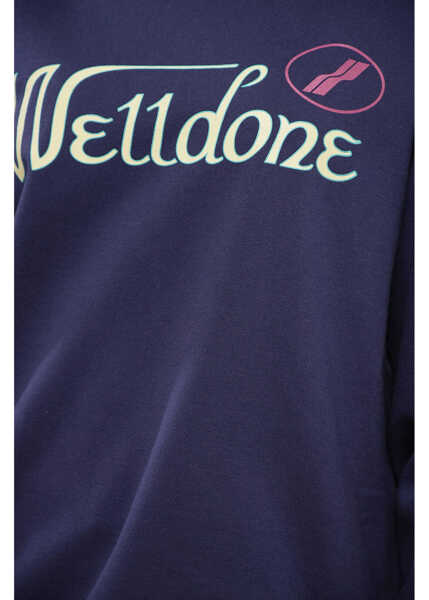 Pulovere casual WE11DONE Solid Color Unisex Crew-Neck Sweatshirt With Printed Logo Blue Barbati (BM 16479762) 4