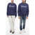 WE11DONE Solid Color Unisex Crew-Neck Sweatshirt With Printed Logo Blue