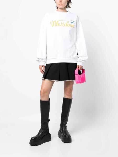 Pulovere casual WE11DONE Solid Color Unisex Crewneck Sweatshirt With Printed Logo White Barbati (BM 16479768) 2