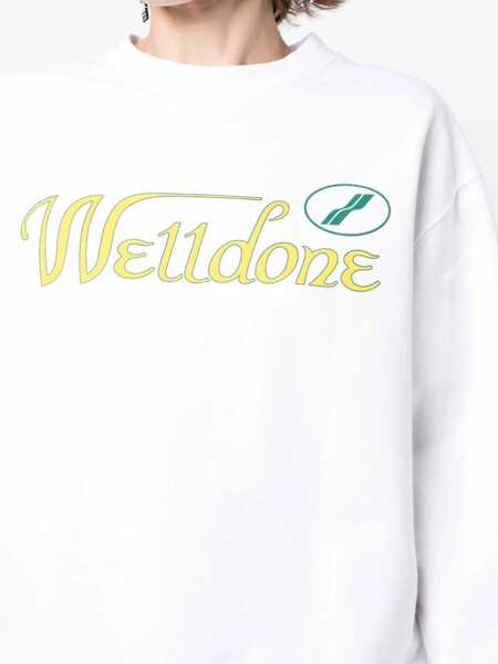 Pulovere casual WE11DONE Solid Color Unisex Crewneck Sweatshirt With Printed Logo White Barbati (BM 16479768) 5