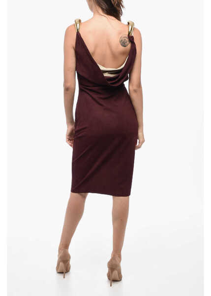 Rochii scurte Bottega Veneta Suede Leather Fluid Dress With Statement Shoulders Straps Burgundy Femei (BM 16488144) 2