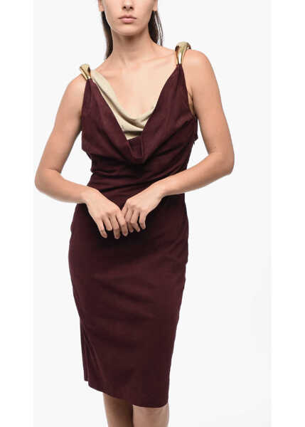 Rochii scurte Bottega Veneta Suede Leather Fluid Dress With Statement Shoulders Straps Burgundy Femei (BM 16488144) 4