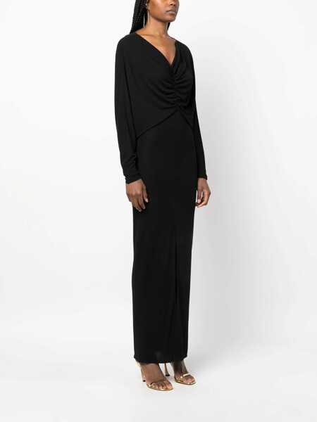 Rochii lungi Saint Laurent V-Neckline Draped Dress Black Femei (BM 16488153) 3