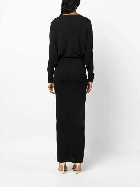 Rochii lungi Saint Laurent V-Neckline Draped Dress Black Femei (BM 16488153) 4