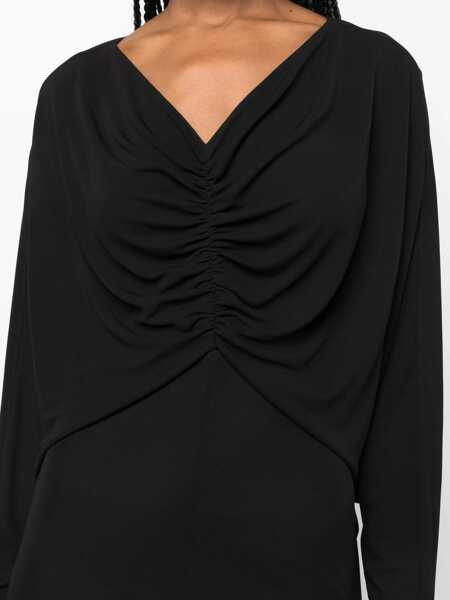 Rochii lungi Saint Laurent V-Neckline Draped Dress Black Femei (BM 16488153) 5