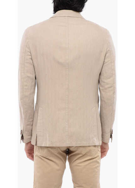 Sacouri CORNELIANI Id Herringbone Linen Blend Blazer With Patch Pockets Beige Barbati (BM 16493349) 2