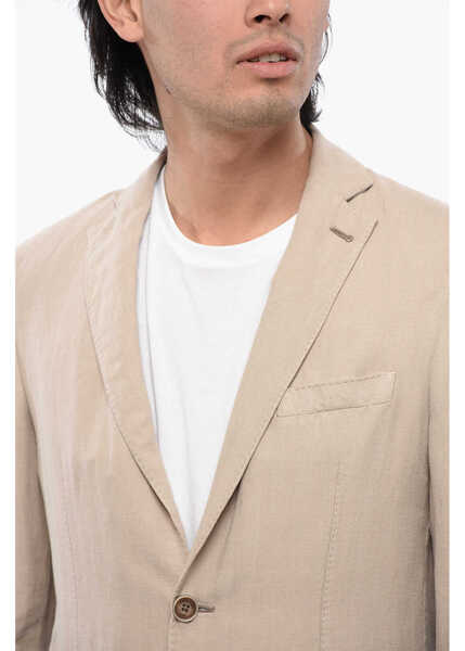 Sacouri CORNELIANI Id Herringbone Linen Blend Blazer With Patch Pockets Beige Barbati (BM 16493349) 3