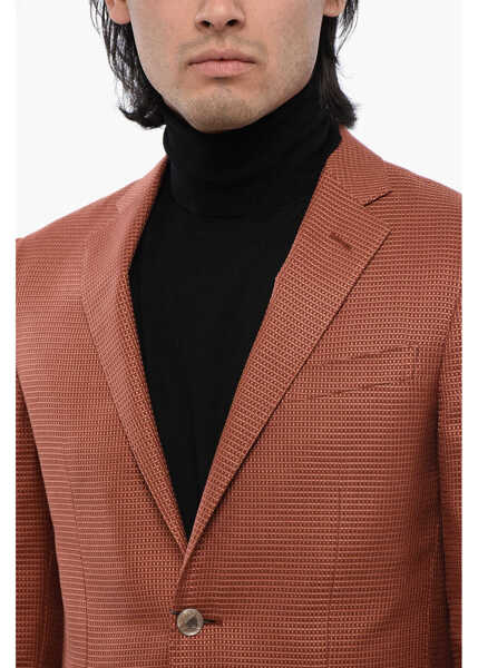 Sacouri CORNELIANI Road To Excellence Jacquard Silk Blend Resort Blazer Orange Barbati (BM 16493361) 3