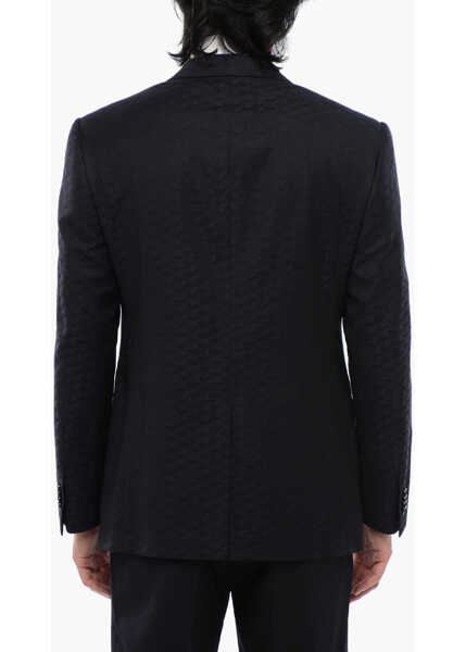 Sacouri CORNELIANI Peak Lapel Jacquard Virgin Wool Blazer Blue Barbati (BM 16493364) 2