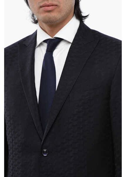 Sacouri CORNELIANI Peak Lapel Jacquard Virgin Wool Blazer Blue Barbati (BM 16493364) 3
