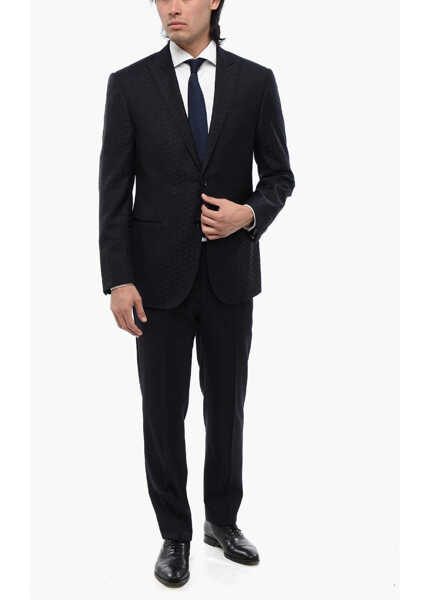 Sacouri CORNELIANI Peak Lapel Jacquard Virgin Wool Blazer Blue Barbati (BM 16493364) 4