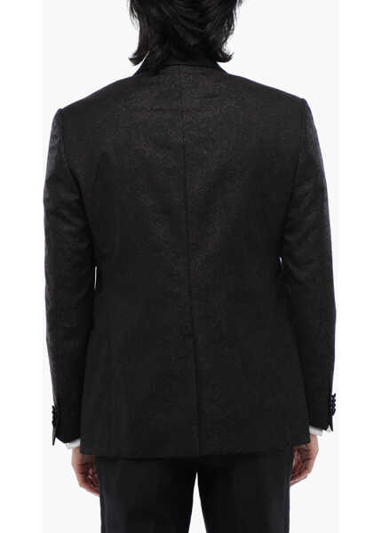 Sacouri CORNELIANI Glitter Virgin Wool Academy Cerimo 2-Button Blazer With Shaw Black Barbati (BM 16493379) 2