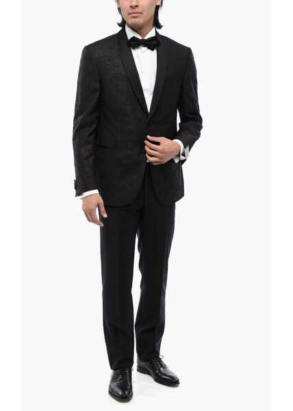 Sacouri CORNELIANI Glitter Virgin Wool Academy Cerimo 2-Button Blazer With Shaw Black Barbati (BM 16493379) 4