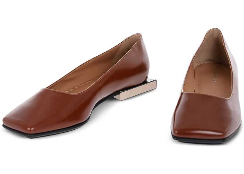 Balerini casual Maison Margiela Leather Squared-Toe Ballerina Shoes Brown Femei (BM 16493421) 2