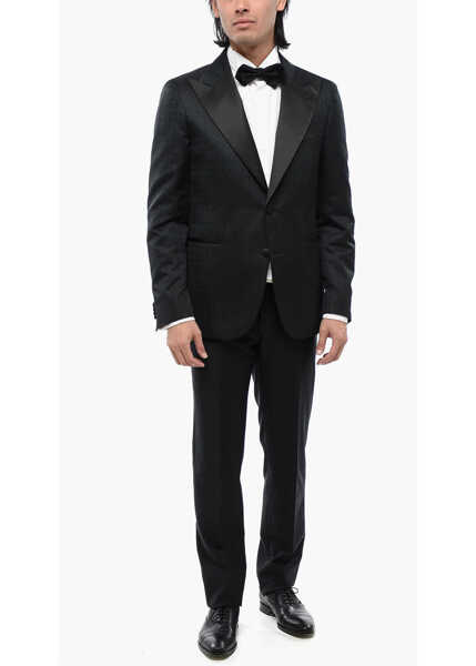 Sacouri elegante CORNELIANI Cc Collection Satin Peak Lapel Cerimonia Reward Jacquard Bla Black Barbati (BM 16493457) 4