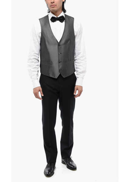 Veste costum CORNELIANI Embroidered Silk Academy Cerimo Waistcoat With 4-Buttons Black Barbati (BM 16493478) 4