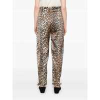 Pantaloni casual Ganni Dama - Pantaloni casual Ganni Ganni Leopard Print Satin Trousers BROWN Femei (BM 16497717) - B-mall.ro