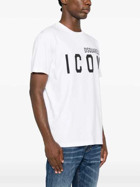 Tricouri DSQUARED2 White Crewneck T-Shirt With Maxi Logo Print On The Front In Cotton Man WHITE Barbati (BM 16501743) 3