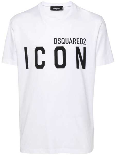 Tricouri DSQUARED2 White Crewneck T-Shirt With Maxi Logo Print On The Front In Cotton Man WHITE Barbati (BM 16501743) 1