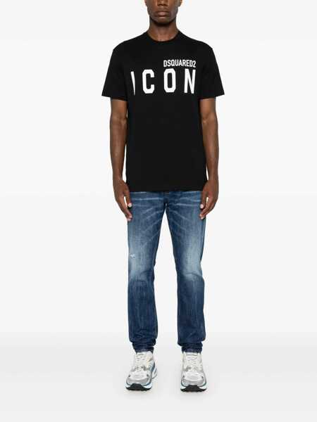 Tricouri DSQUARED2 Black Crewneck T-Shirt With Maxi Logo Print On The Front In Cotton Man Black Barbati (BM 16501746) 2