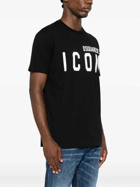 Tricouri DSQUARED2 Black Crewneck T-Shirt With Maxi Logo Print On The Front In Cotton Man Black Barbati (BM 16501746) 3