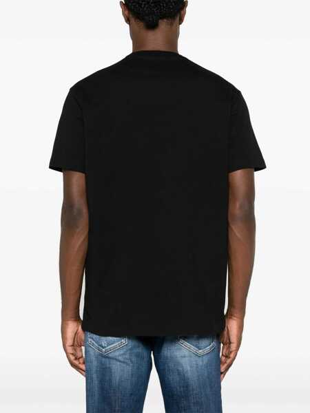 Tricouri DSQUARED2 Black Crewneck T-Shirt With Maxi Logo Print On The Front In Cotton Man Black Barbati (BM 16501746) 4