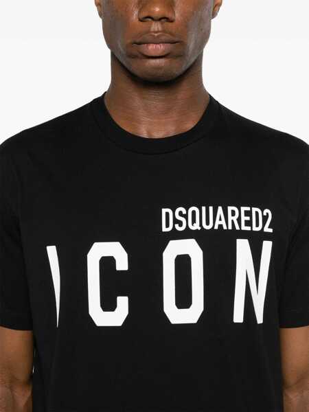 Tricouri DSQUARED2 Black Crewneck T-Shirt With Maxi Logo Print On The Front In Cotton Man Black Barbati (BM 16501746) 5
