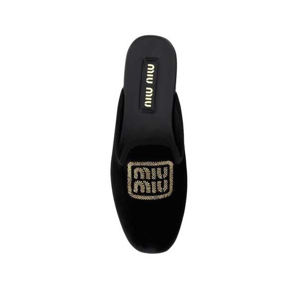 Saboti Miu Miu Miu Miu Logo Embroidered Slip-On Mules Black Femei (BM 16505739) 3