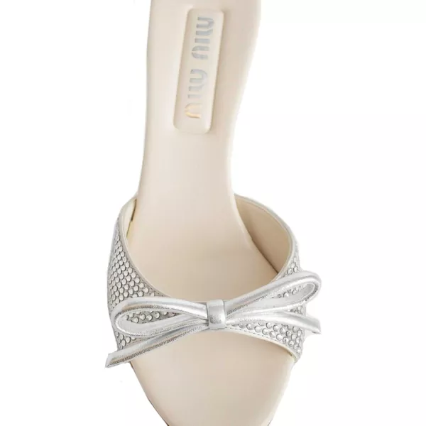 Saboti Miu Miu Miu Miu Leather Crystals Mules Silver Femei (BM 16505742) 3