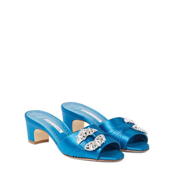 Saboti Manolo Blahnik Manolo Blahnik Prinap 050 Satin Mules Blue Femei (BM 16505748) 2