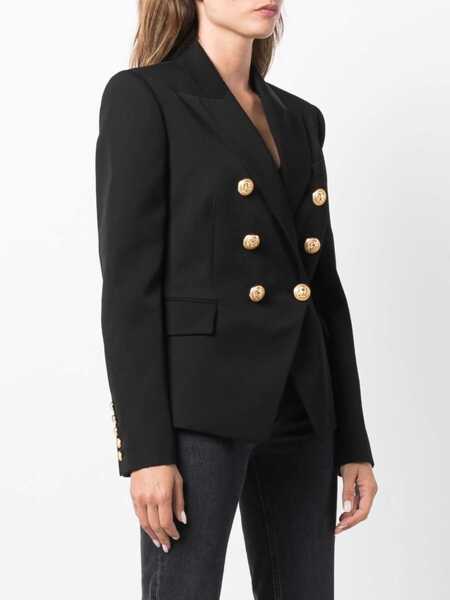 Sacouri Balmain Balmain Double-Breasted Denim Blazer Black Femei (BM 16512090) 3