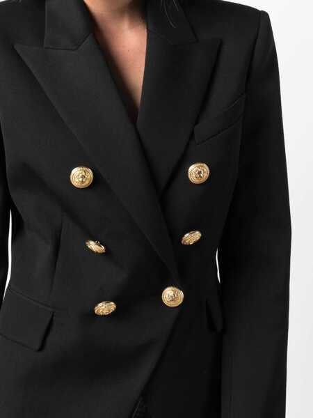 Sacouri Balmain Balmain Double-Breasted Denim Blazer Black Femei (BM 16512090) 5