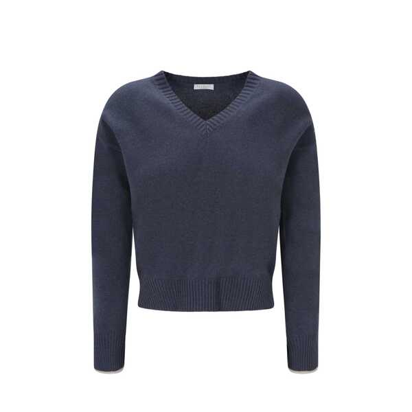 Pulovere Brunello Cucinelli Brunello Cucinelli V Neck Sweater Blue Femei (BM 16512222) 1