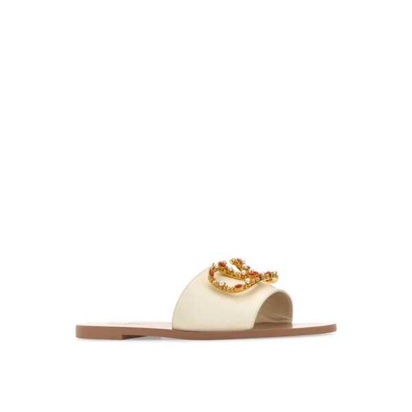 Sandale Valentino Garavani Valentino Garavani Vlogo Leather Flat Sandals White Femei (BM 16514715) 2