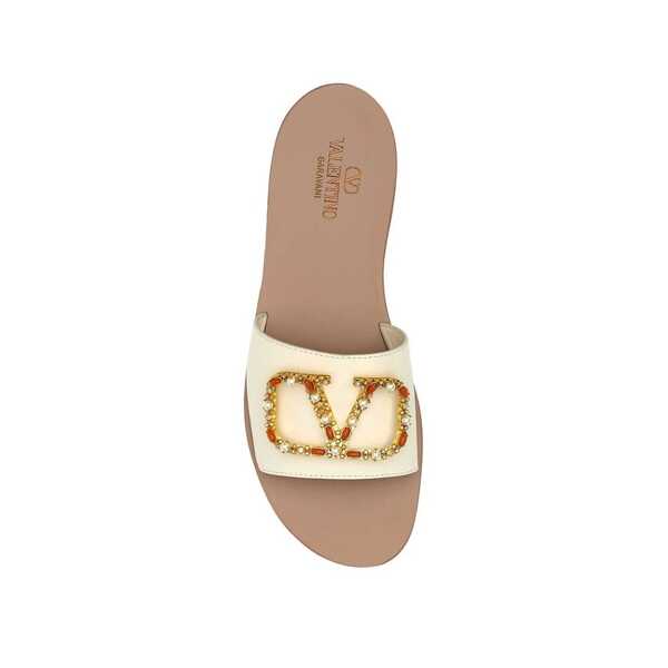 Sandale Valentino Garavani Valentino Garavani Vlogo Leather Flat Sandals White Femei (BM 16514715) 3
