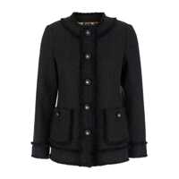 Geci Black Single-Breasted Jacket With Branded Button In Tweed Woman Femei