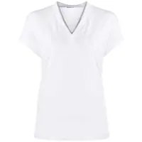 Tricouri White V-Neck T-Shirt With Monile Detail In Stretch Cotton Woman Brunello Cucinelli Femei