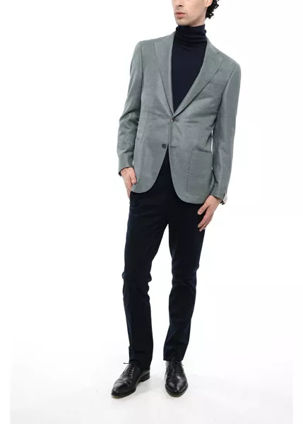 Sacouri CORNELIANI Half-Lined Silk Blend Blazer With Patch Pockets Green Barbati (BM 16540011) 4